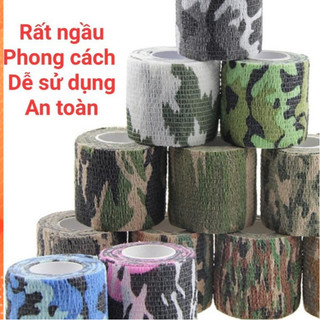 Băng Keo Quấn Nguỵ Trang Rộng 5cm Dài 4,5M, Vải Co Giãn Tự Động Kết Dính màu sắc rằn ri, camo