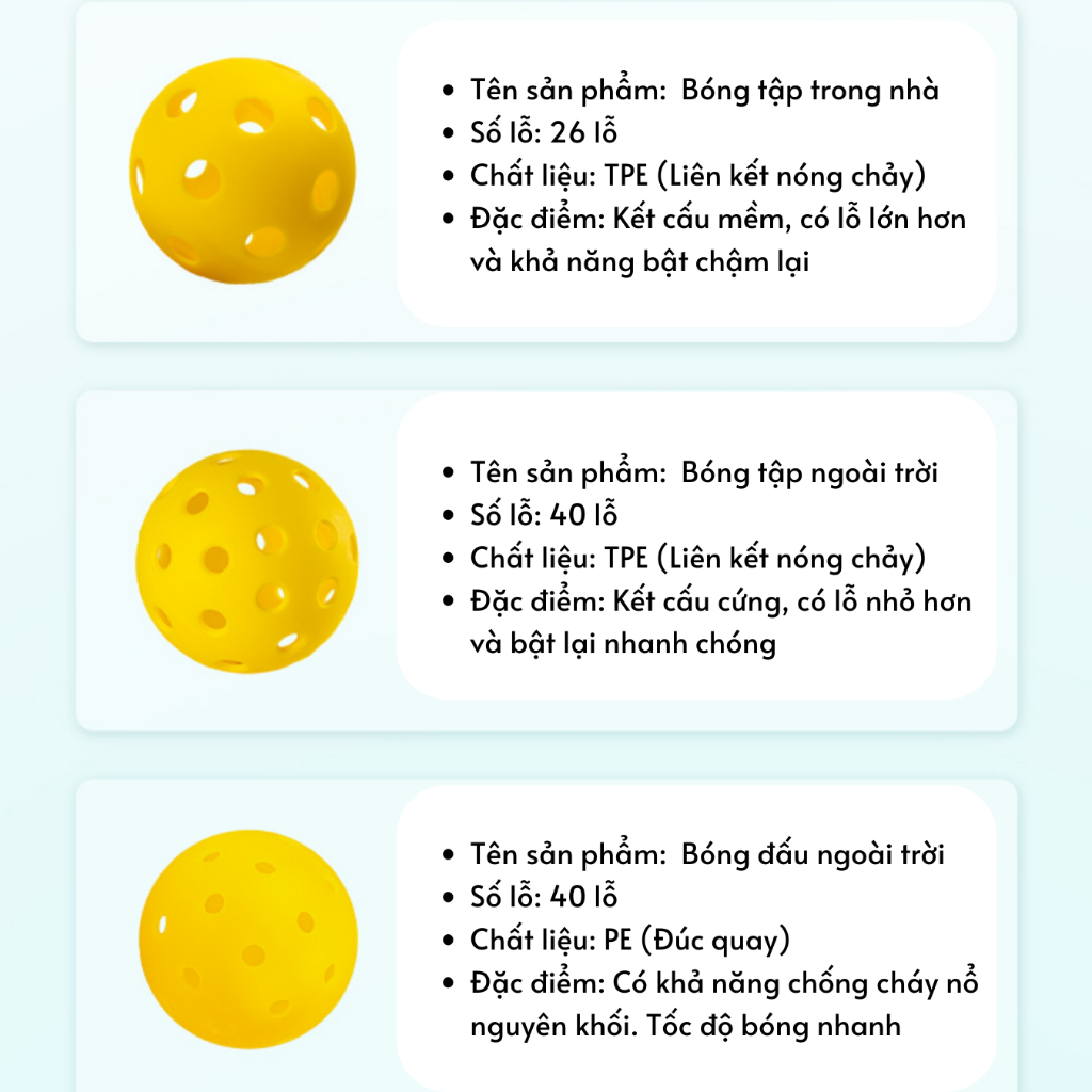 Bóng thi đấu pickleball chính hãng BEESOUL 40 lỗ ngoài trời tiêu chuẩn cao độ nảy chuẩn siêu bền BS1