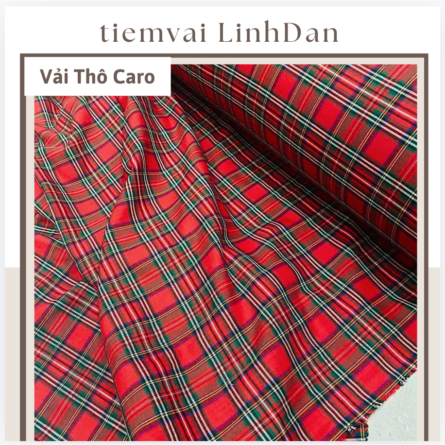 Vải Thô caro Xanh đỏ may quần áo vay, khăn bàn , trang trí decor giáng ...