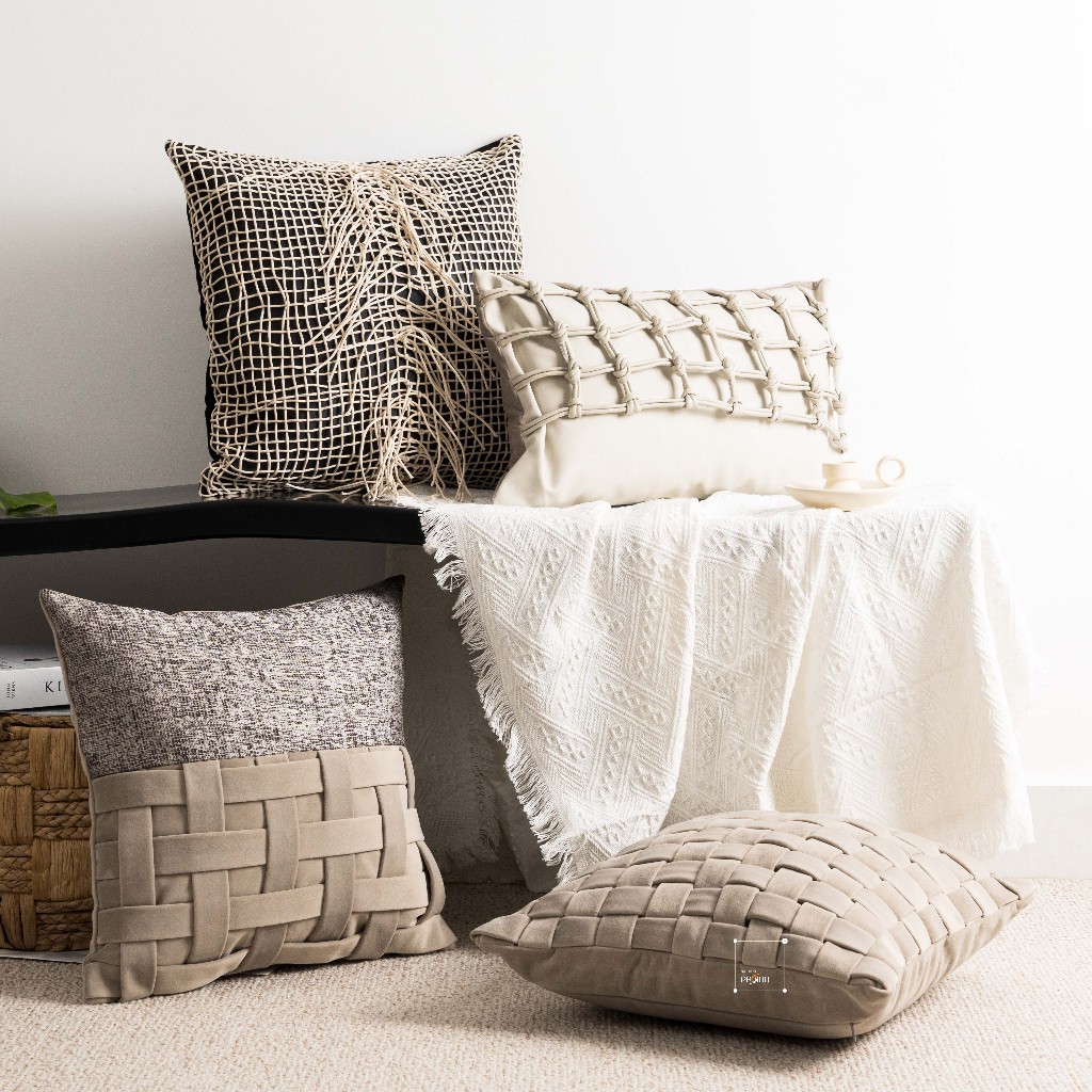 Vỏ Gối Tựa Lưng Sofa Dệt Thủ Công Cao Cấp Thiết Kế Caro Hiện Đại Sang Trọng