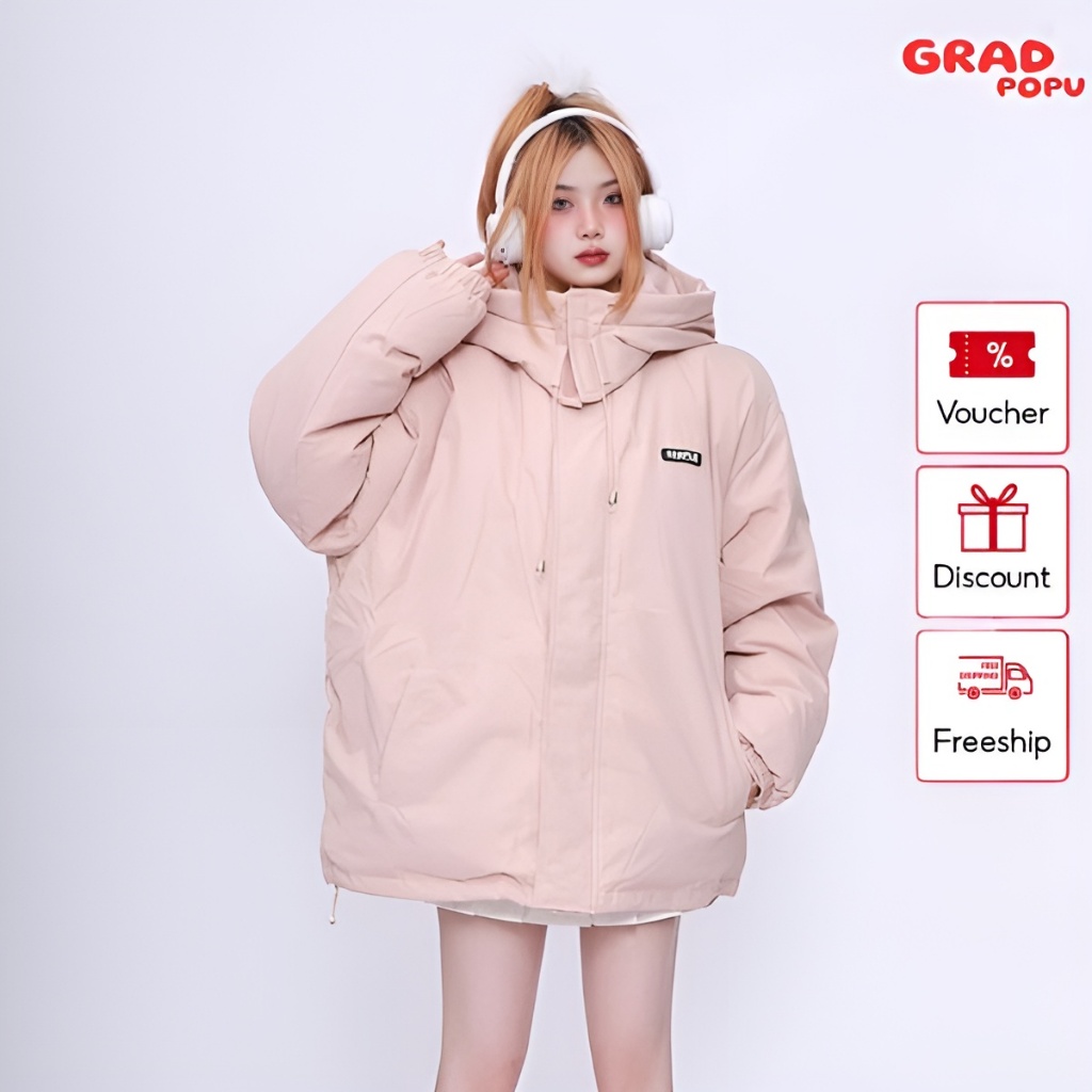Áo phao nữ GRADPOPU PAP14 có mũ dáng rộng nhiều màu basic, áo khoác phao béo bo chun dày dặn siêu ấm