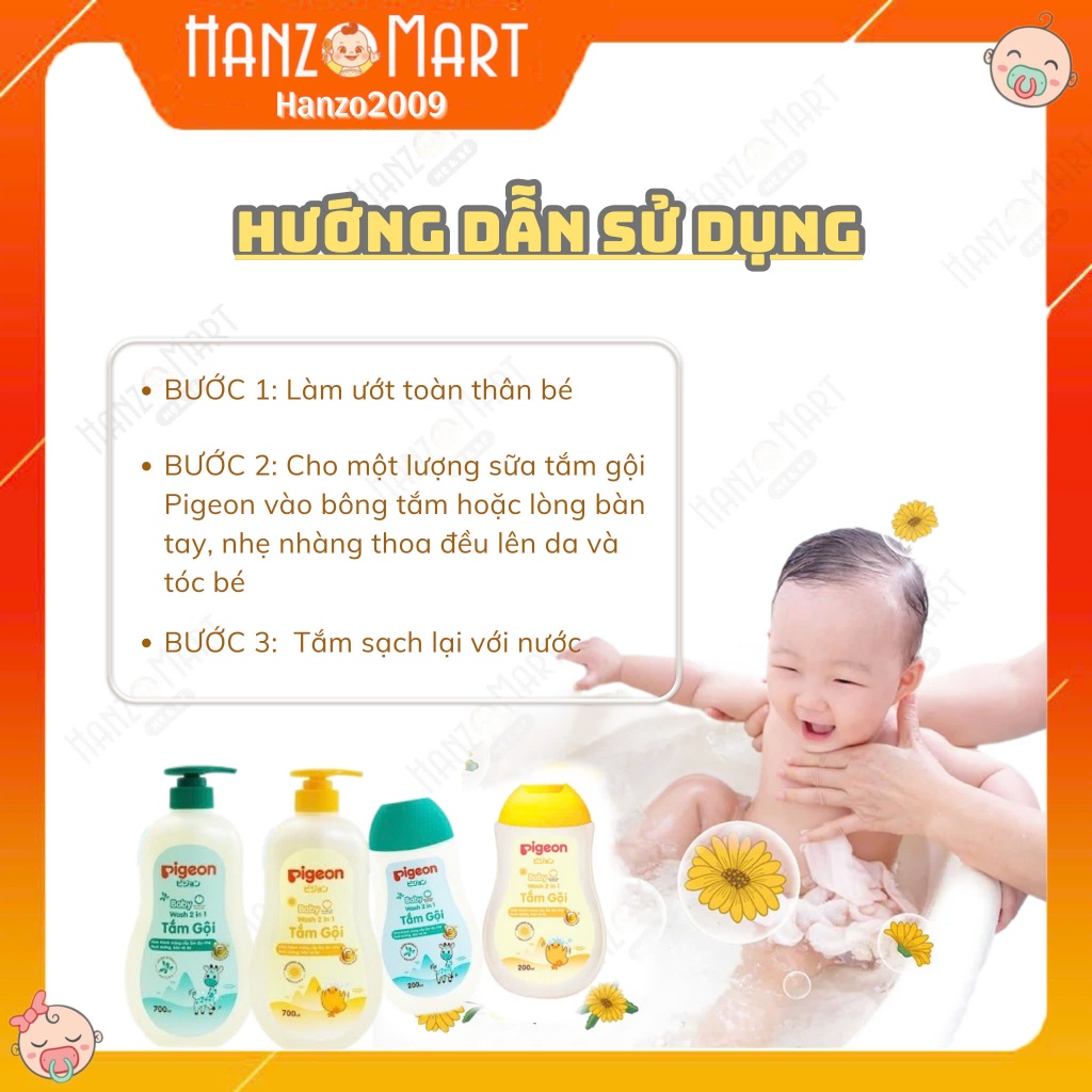 Sữa tắm gội dịu nhẹ Pigeon 700ml 2in1 Hoa hướng dương / Jojoba