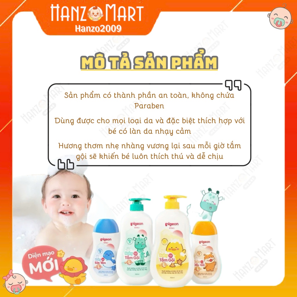 Sữa tắm gội dịu nhẹ Pigeon 700ml 2in1 Hoa hướng dương / Jojoba