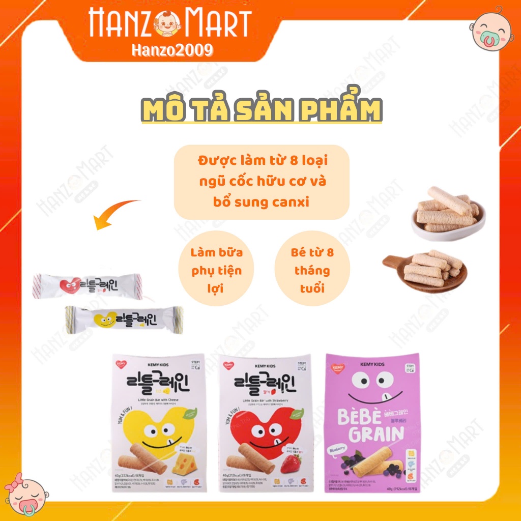 Bánh ăn dặm ngũ cốc dinh dưỡng Kemy Kids cho bé 8 thanh Hàn Quốc hanzomart