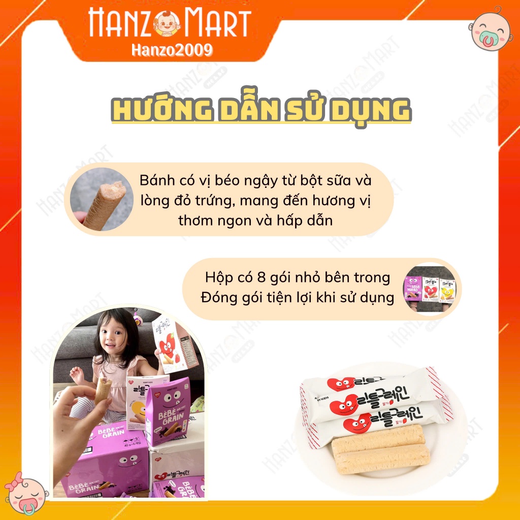 Bánh ăn dặm ngũ cốc dinh dưỡng Kemy Kids cho bé 8 thanh Hàn Quốc hanzomart