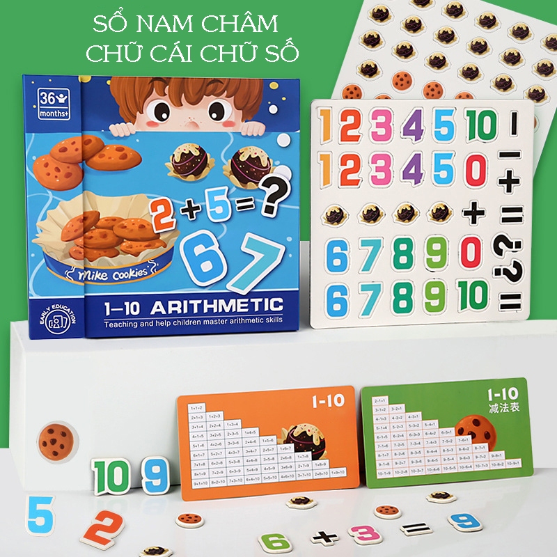 Đồ chơi trí tuệ sổ nam châm chữ cái, số Animal Alphabet Letter cho bé học số và chữ học toán có nam châm từ tính