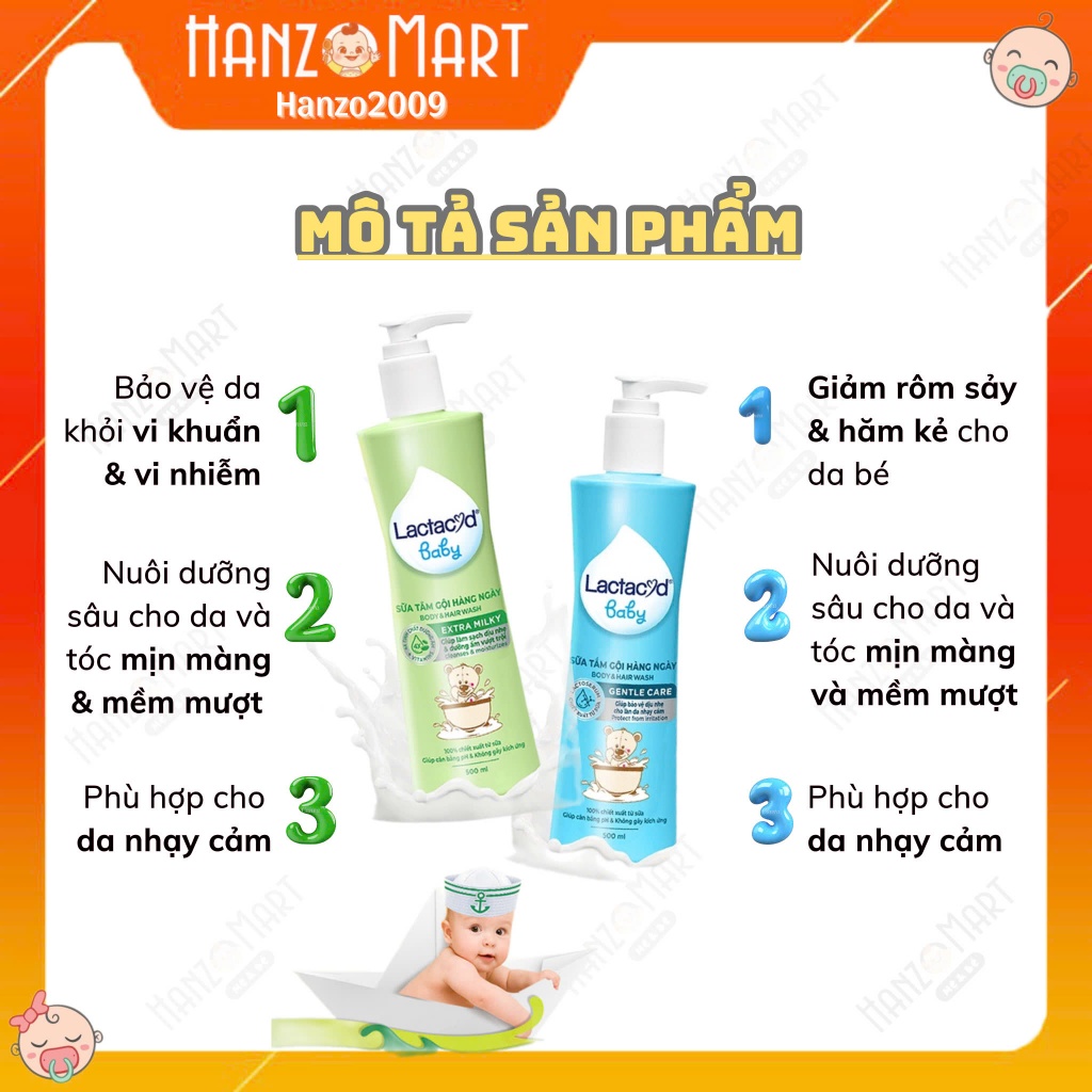 Sữa Tắm Gội Cho Bé Trẻ Em Lactacyd Milky Bảo Vệ, Nuôi Dưỡng Da và Tóc Bé 500ml