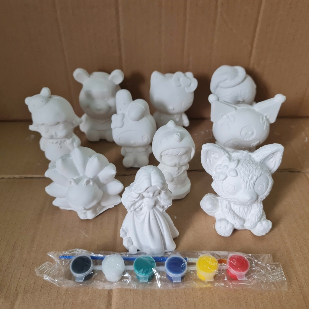 [Được chọn mẫu] Combo 5, 10 tượng tô màu thạch cao 3D kèm 12 màu và 2 cọ cho bé thoải thức sáng tạo