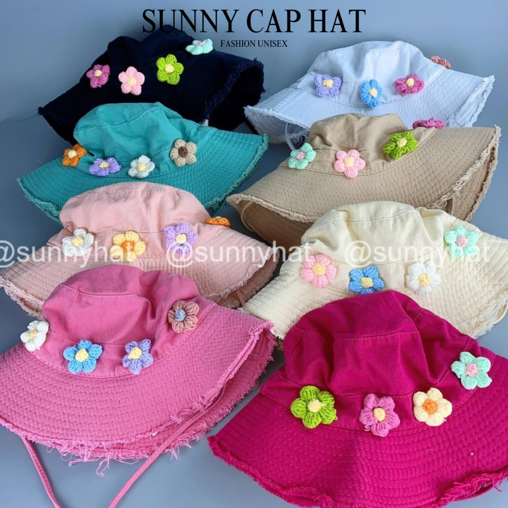 Mũ bucket viền rách tua rua Charm Hoa Len SUNNYCAPHAT, nón tai bèo ...