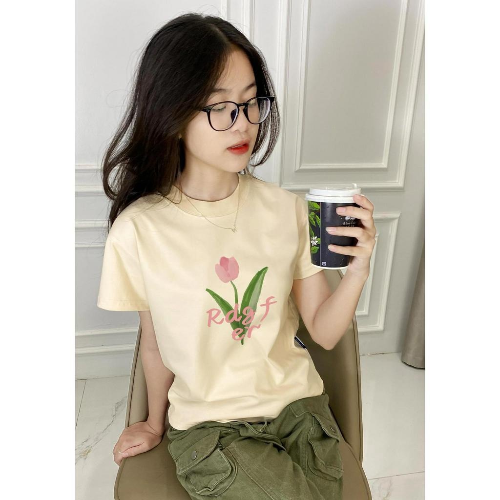 Áo baby tee bông tulip Kairos chất liệu cotton premium co dãn 2 chiều mẫu một bông tulip