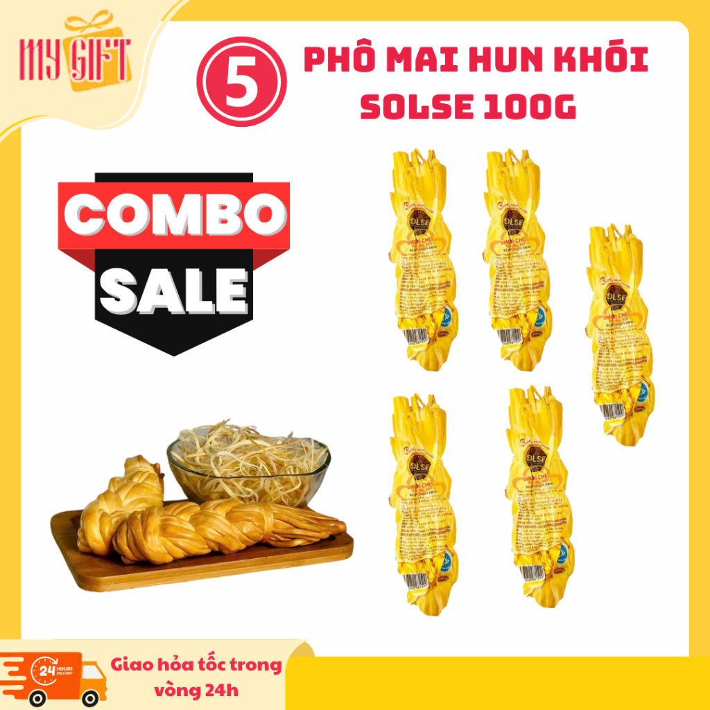 combo 5 phô mai Solse 100g  - Phomai hun khói xé sợi - Ăn vặt chính hãng Nga