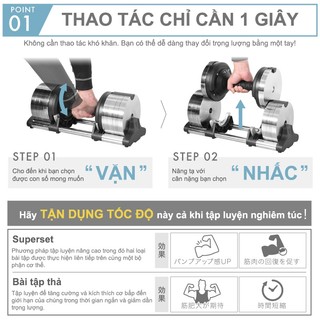 LYSIN - Quả tạ 32kg (bộ 64kg ) điều chỉnh tăng giảm 1kg/lần, tập gym tại nhà, công nghệ thép mạ crom Nhật Bản chống gỉ