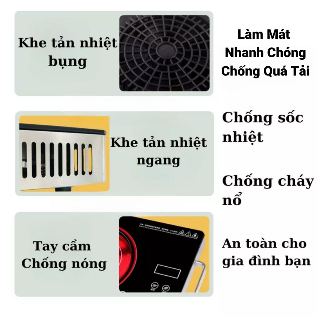 Bếp Từ Công Nghiệp, Bếp Điện Từ Công Suất Lớn 3500w, Mặt Lõm Truyền Nhiệt Tốt, 10 Chế Độ Nấu, Có Hẹn Giờ, Tiết Kiệm