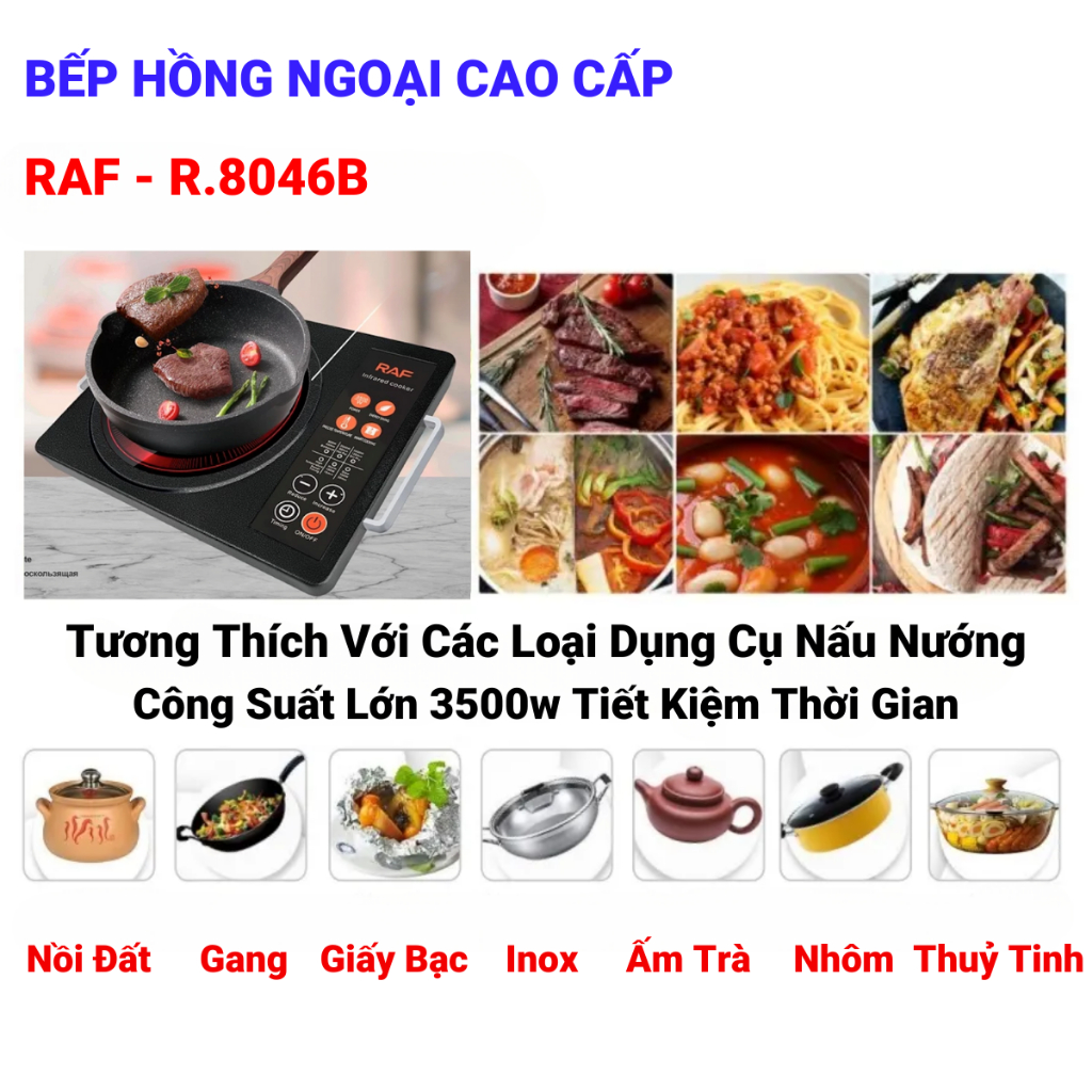 Bếp Từ Công Nghiệp, Bếp Điện Từ Công Suất Lớn 3500w, Mặt Lõm Truyền Nhiệt Tốt, 10 Chế Độ Nấu, Có Hẹn Giờ, Tiết Kiệm