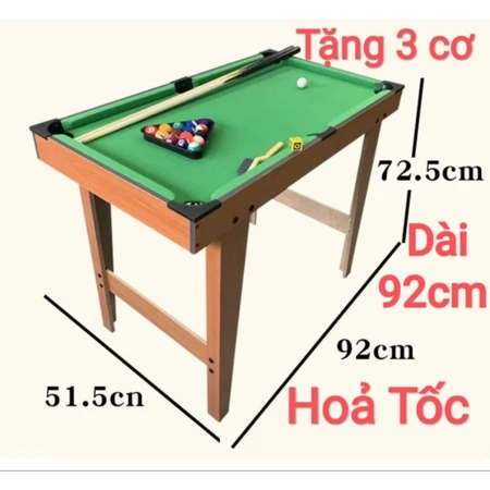 BÀN BI A 92x52x73cm, Bi Đường Kính 3.8cm, Bàn Bida Mini Cỡ Lớn Dài 92cm, BiDa 6 Lỗ, To Đại