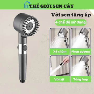Bộ vòi sen tăng áp, Vòi hoa sen SHOWER HEAD mát xa 4 trong 1 áp suất cao 3 chế độ nước có lõi lọc kháng khuẩn