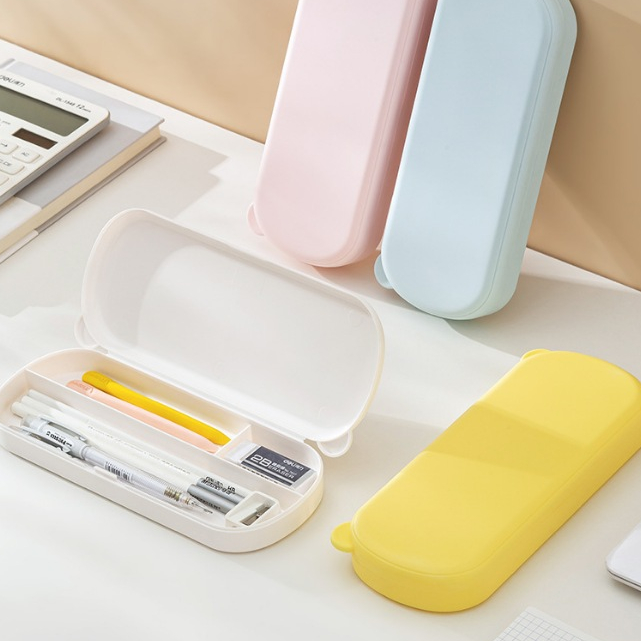 Bóp bút vải hộp bút hộp đựng kim móc màu pastel tai gấu bằng nhựa