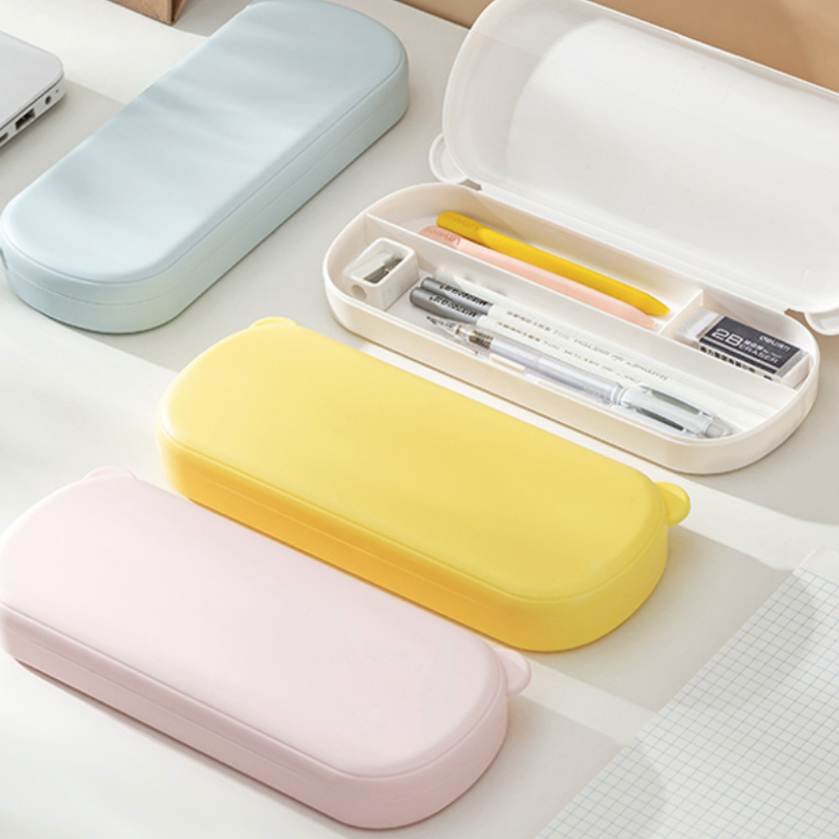 Bóp bút vải hộp bút hộp đựng kim móc màu pastel tai gấu bằng nhựa