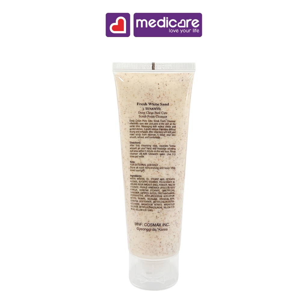 Sữa Làm Sạch Tế Bào Chết TENAMYD Fresh White Sand Exfoliating Scrub Foam 120g