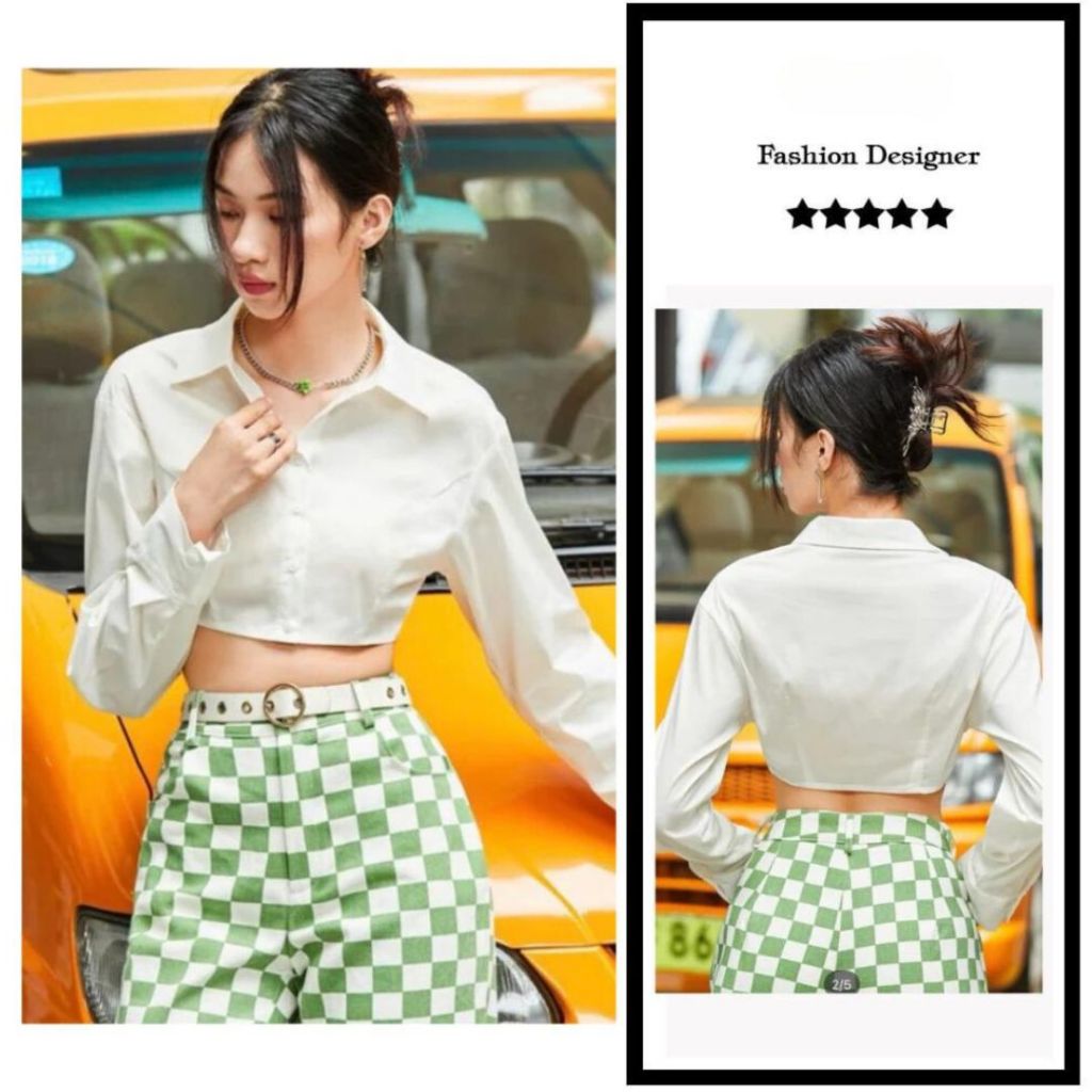 Áo sơ mi croptop dài tay Sicily cổ áo polo SM67