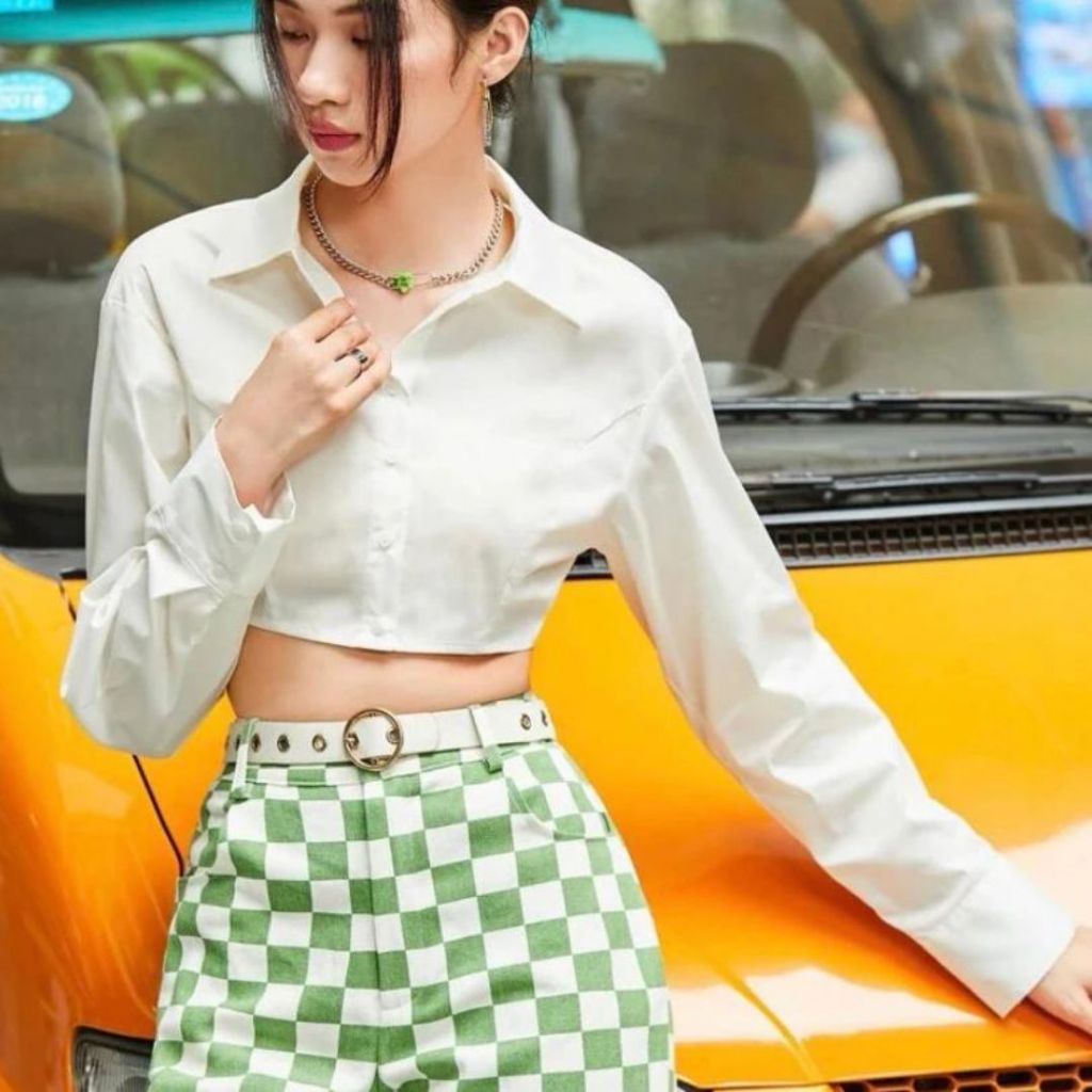 Áo sơ mi croptop dài tay Sicily cổ áo polo SM67