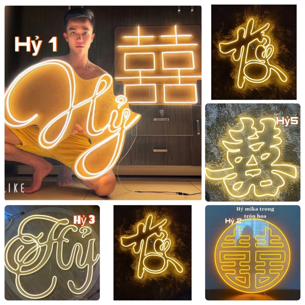 Đèn led neon chữ HỶ trang trí đám cưới decor gia tiên Đèn led neon theo ...