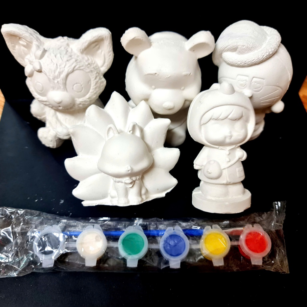 [Được chọn mẫu] Combo 5, 10 tượng tô màu thạch cao 3D kèm 12 màu và 2 cọ cho bé thoải thức sáng tạo