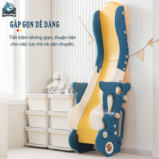 Cầu Trượt Cho Bé Hình Khủng Long Máng Dài Chất Liệu Nhựa An Toàn Có Đồ Chơi Ném Vòng Và Bóng Rổ Cho Bé KS02