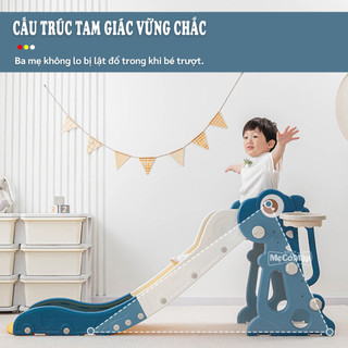 Cầu Trượt Cho Bé Hình Khủng Long Máng Dài Chất Liệu Nhựa An Toàn Có Đồ Chơi Ném Vòng Và Bóng Rổ Cho Bé KS02
