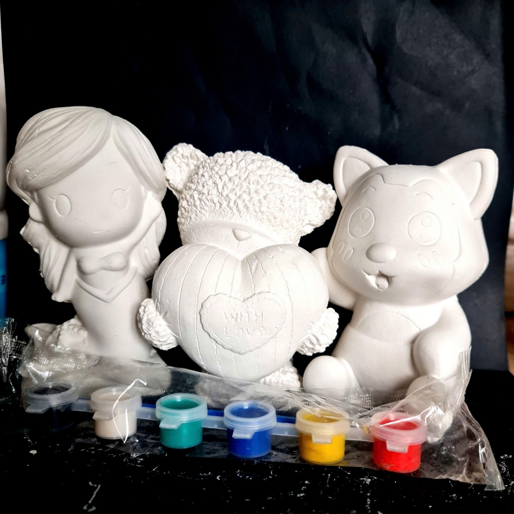 [Được chọn mẫu] Combo 3, 6 tượng tô màu thạch cao 3D kích thước 13-15 cm kèm 12 màu và 2 cọ cho bé thoải thức sáng tạo