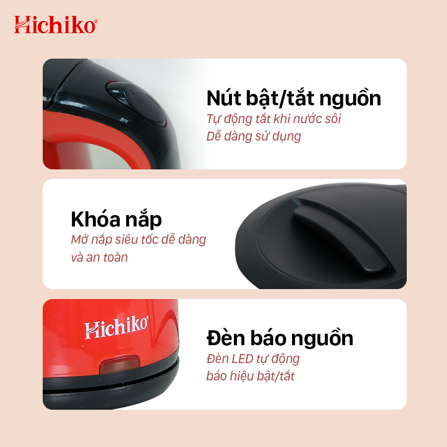 Ấm Đun Nước, Đun Siêu Tốc Hichiko HC - 818, dày 2 lớp dung tích 1,8L