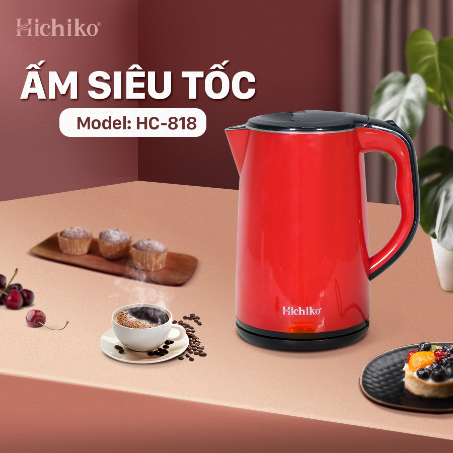 Ấm Đun Nước, Đun Siêu Tốc Hichiko HC - 818, dày 2 lớp dung tích 1,8L