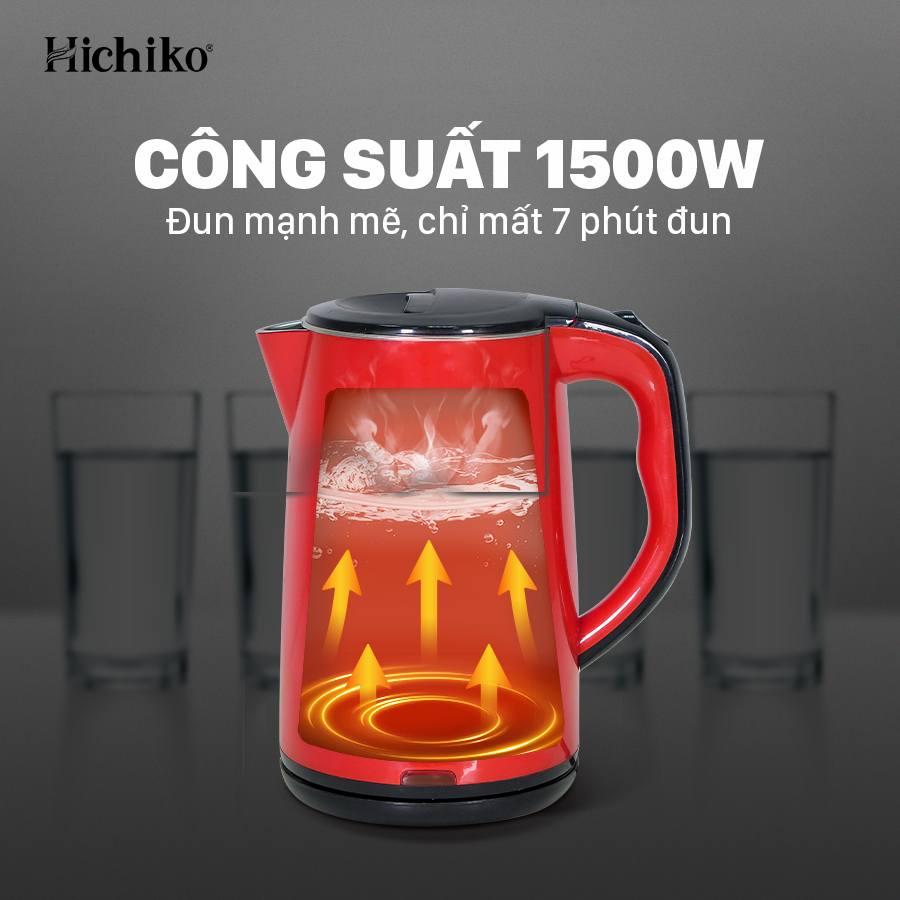 Ấm Đun Nước, Đun Siêu Tốc Hichiko HC - 818, dày 2 lớp dung tích 1,8L