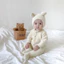 Body suit len lông ấm áp liền tất kèm mũ gấu yêu cho bé