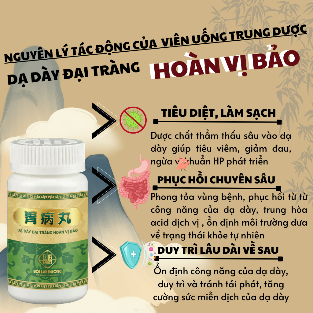 [Dạ dày đại tràng] Viên trung dược Hoàn Vị Bảo giúp chống trào ngực dạ dày, ngừa vi.êmmm loéttt, vi.êmmm hang vị hũ 600v