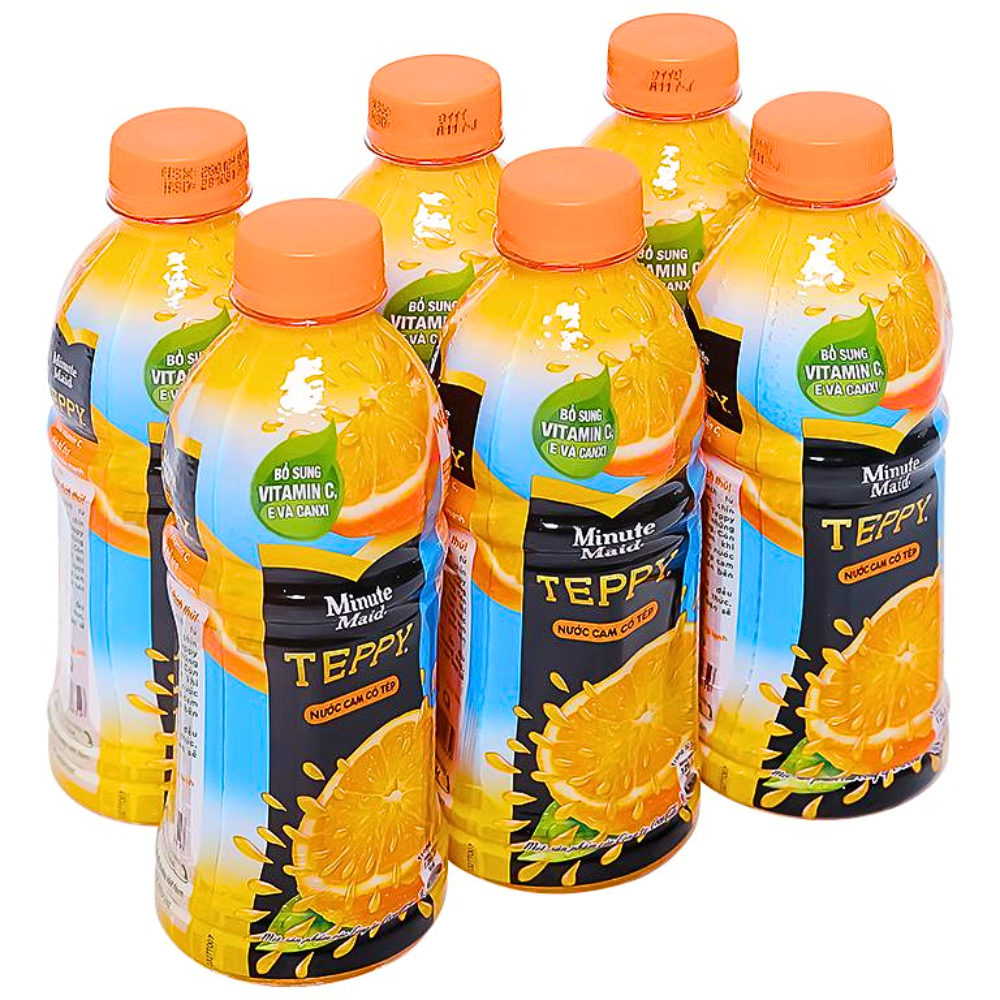 (Lốc 6 lon/chai) Nước cam có tép Teppy Minute Maid lon 320ml và chai ...
