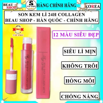 Son kem lì Beau Shop collagen matte lip tint hàn quốc chính hãng son lì lâu trôi không trôi khi ăn uống dưỡng hồng môi