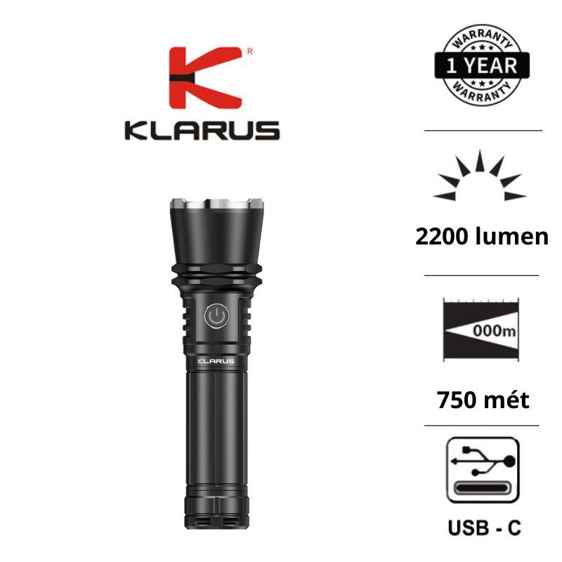 Đèn pin zoom KLARUS A3 độ sáng 2200 lumens tầm chiếu xa 750m sạc USB-C ...