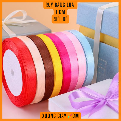 [Ruy băng lụa vải 1cm] Cuộn dài 20m dùng trang trí, gói quà, cột nơ, làm hoa - nhiều màu - siêu rẻ