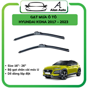 Gạt Mưa xe Huyndai Kona 2017-2024, Gạt mưa Silicone theo xe. Bộ 2 cần gạt, móc chữ U