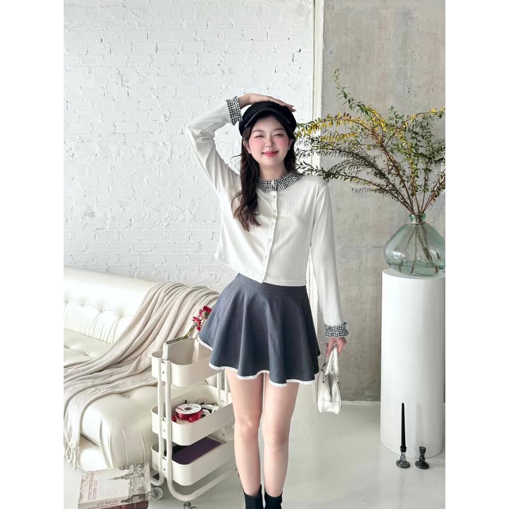Ảnh Áo thun tay dài GAGO Brand phối viền bèo cổ tay và cổ áo gài nút sơ mi phù hợp đi chơi đi cà phê GA5009 3