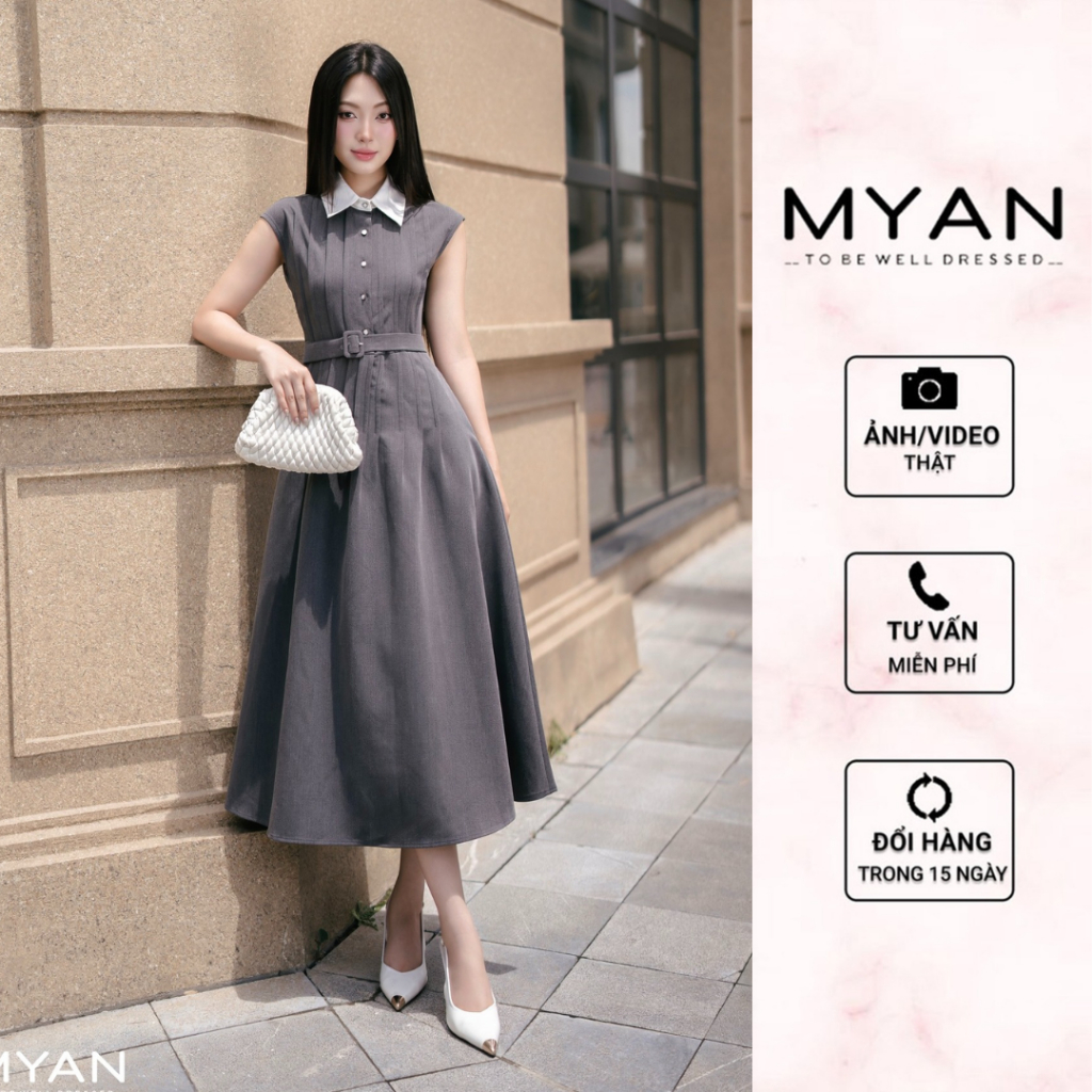 MYAN DESIGN Váy Sơ Mi Cổ Phối Dáng Dài Kẻ Ngực Kèm Đai Thời Trang Thanh ...