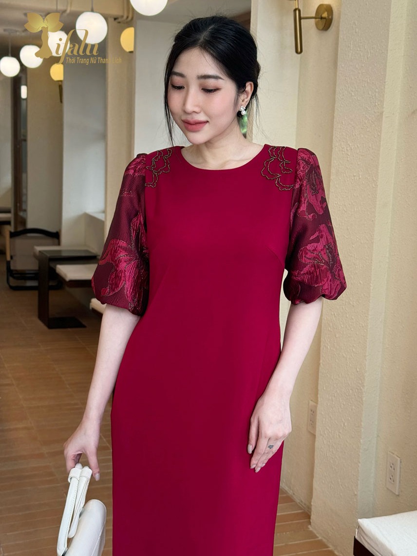 Ảnh Đầm dự tiệc trung niên Zol by TIFALU dáng suông màu đỏ sang trọng - ZOL319RED 1