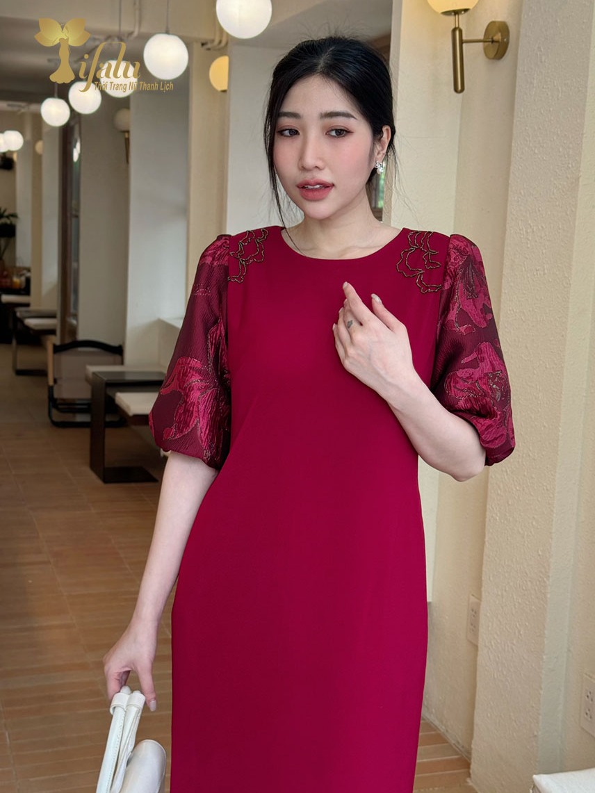 Ảnh Đầm dự tiệc trung niên Zol by TIFALU dáng suông màu đỏ sang trọng - ZOL319RED 4