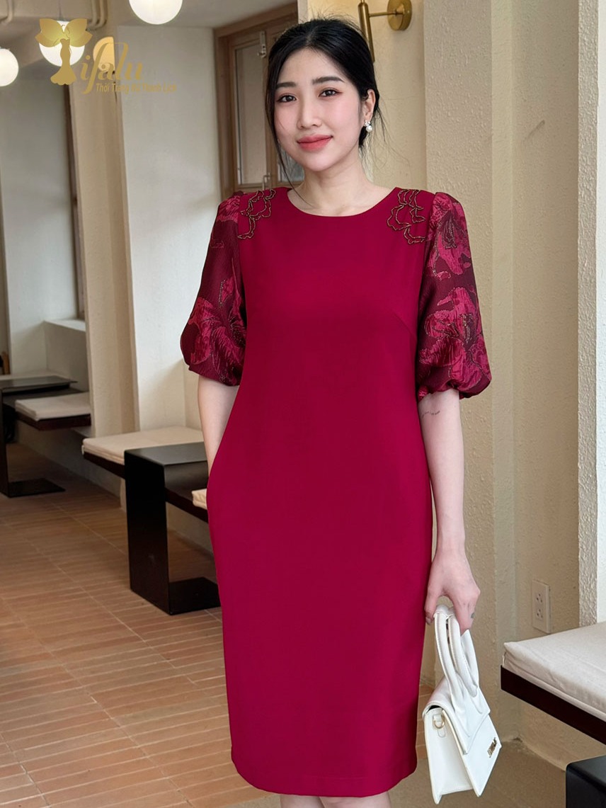 Ảnh Đầm dự tiệc trung niên Zol by TIFALU dáng suông màu đỏ sang trọng - ZOL319RED 2