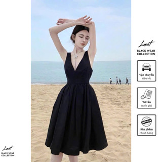 Váy thiết kế cổ V hở lưng dáng xòe cao cấp LUST chất liệu dày dặn V035