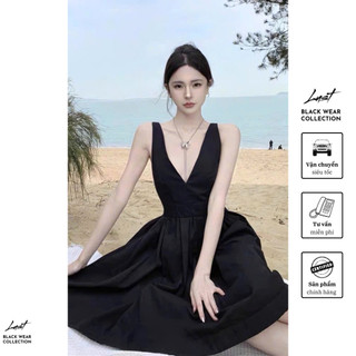 Váy thiết kế cổ V hở lưng dáng xòe cao cấp LUST chất liệu dày dặn V035