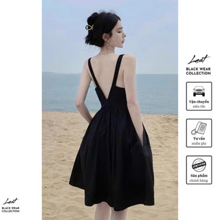 Váy thiết kế cổ V hở lưng dáng xòe cao cấp LUST chất liệu dày dặn V035