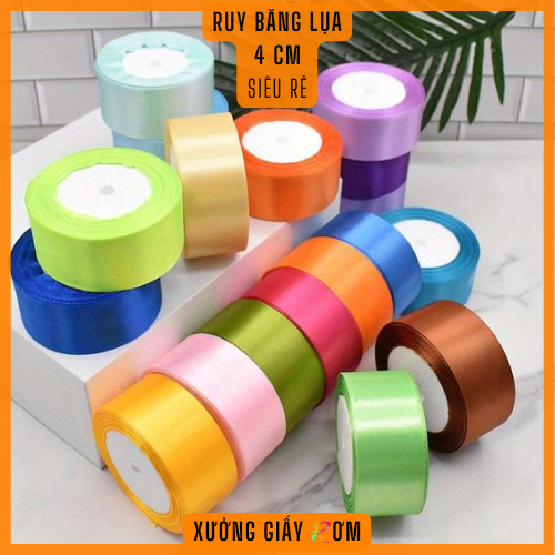 [Ruy băng lụa vải 4cm] Cuộn dài 20m dùng trang trí, gói quà, cột nơ, làm hoa - nhiều màu - siêu rẻ