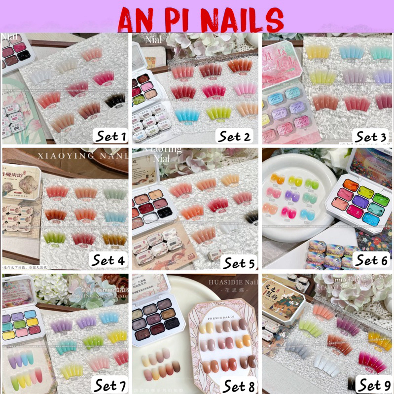 (KM mua 2 tặng 1 gói bông mút to 10 miếng) Set sơn dặm ombre chuyên dụng mini 9 màu, An Pi Nails